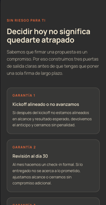 Garantías de la propuesta en el celular