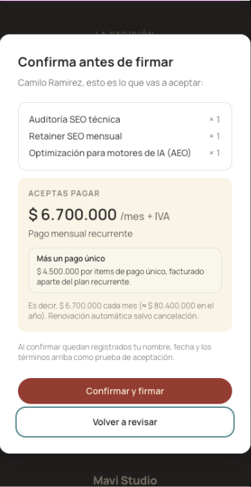 Confirmación de firma en el celular